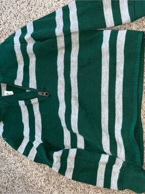 Boys Green and White Striped Half-Zip Sweater Gap Kids XS